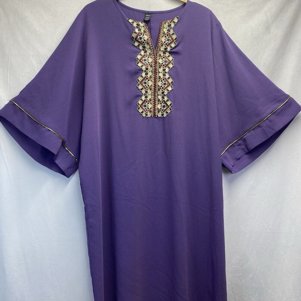 SHEIN Embellished Embroidered Crew Slit Maxi Tunic Dress Women One Size Purple